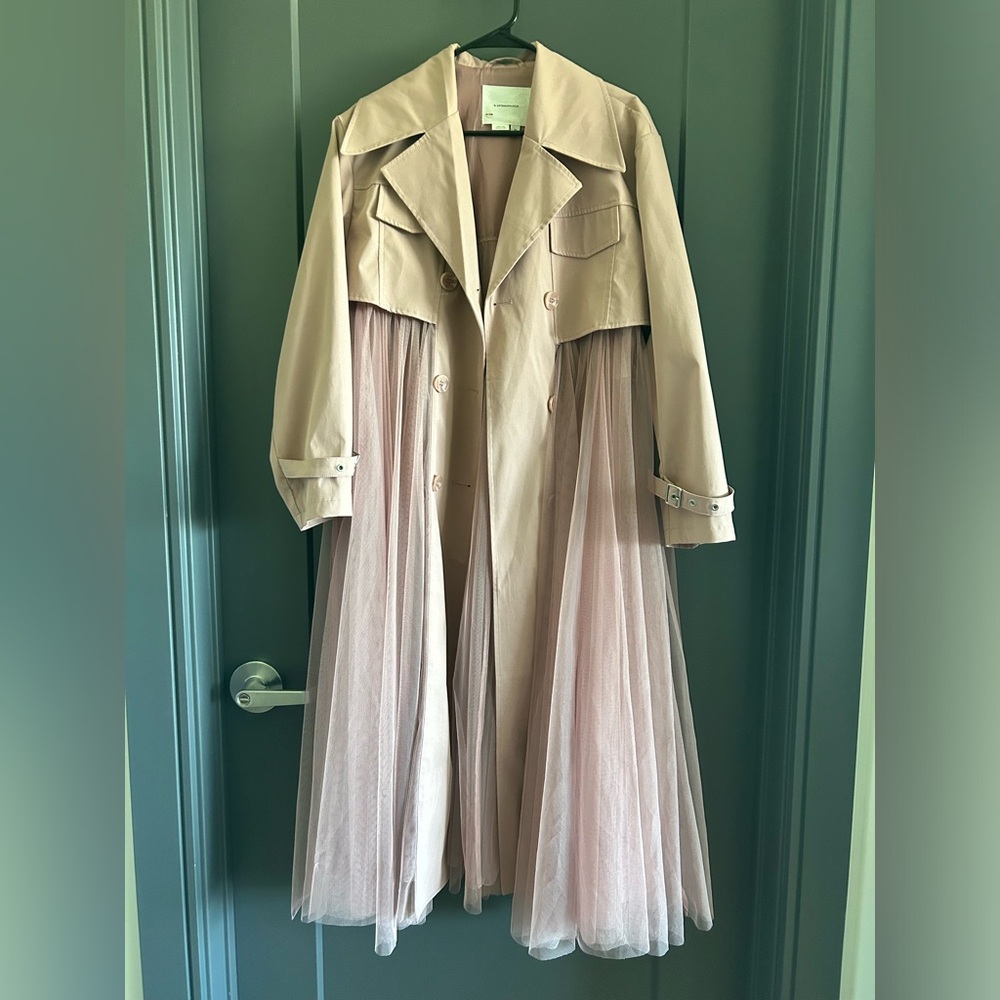 By Anthropologie Tulle-skirted trench coat. Anthropologie XS, *lilac* NWT